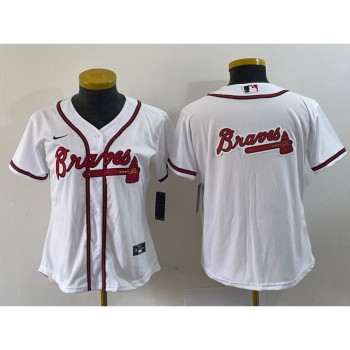 Women's Atlanta Braves White Team Big Logo Stitched Jersey(Run Small) Women's Atlanta Braves White Team Big Logo Stitched Jersey(Run Small)