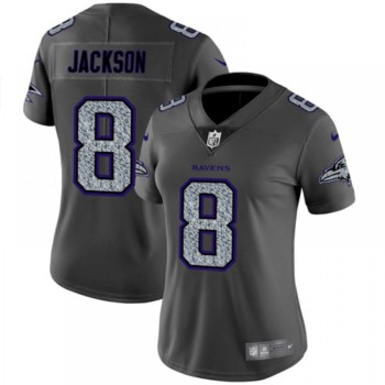 Women's Baltimore Ravens #8 Lamar Jackson 2019 Gray Fashion Static Limited Stitched NFL Jersey(Run Small) Women's Baltimore Ravens #8 Lamar Jackson 2019 Gray Fashion Static Limited Stitched NFL Jersey(Run Small)
