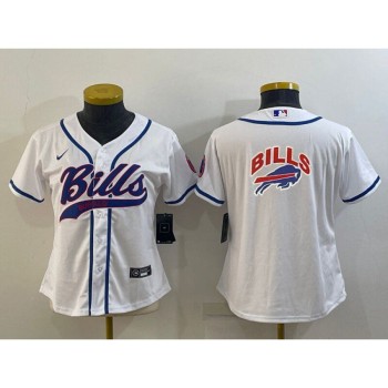 Women's Buffalo Bills White Team Big Logo With Patch Cool Base Stitched Baseball Jersey(Run Small) Women's Buffalo Bills White Team Big Logo With Patch Cool Base Stitched Baseball Jersey(Run Small)