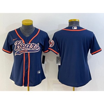Women's Chicago Bears Blank Navy With Patch Cool Base Stitched Baseball Jersey(Run Small) Women's Chicago Bears Blank Navy With Patch Cool Base Stitched Baseball Jersey(Run Small)