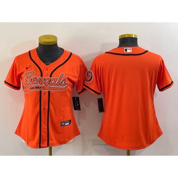 Women's Cincinnati Bengals Blank Orange With Patch Cool Base Stitched Baseball Jersey(Run Small) Women's Cincinnati Bengals Blank Orange With Patch Cool Base Stitched Baseball Jersey(Run Small)
