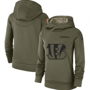 Women's Cincinnati Bengals Olive Salute to Service Team Logo Performance Pullover NFL Hoodie Women's Cincinnati Bengals Olive Salute to Service Team Logo Performance Pullover NFL Hoodie