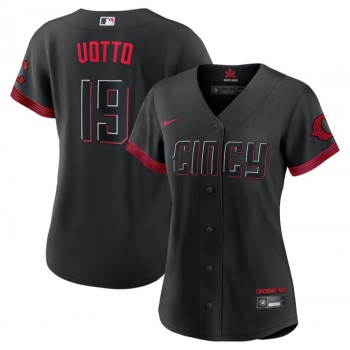Women's Cincinnati Reds #19 Joey Votto Black 2023 City Connect Stitched Baseball Jersey(Run Small) Women's Cincinnati Reds #19 Joey Votto Black 2023 City Connect Stitched Baseball Jersey(Run Small)