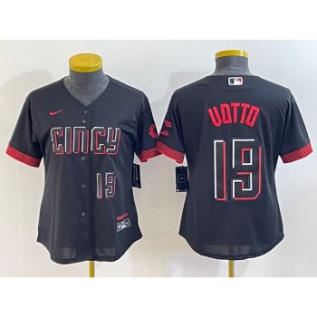 Women's Cincinnati Reds #19 Joey Votto Black 2023 City Connect With Patch Stitched Baseball Jersey(Run Small) Women's Cincinnati Reds #19 Joey Votto Black 2023 City Connect With Patch Stitched Baseball Jersey(Run Small)