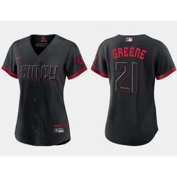Women's Cincinnati Reds #21 Hunter Greene Black 2023 City Connect Stitched Baseball Jersey(Run Small) Women's Cincinnati Reds #21 Hunter Greene Black 2023 City Connect Stitched Baseball Jersey(Run Small)