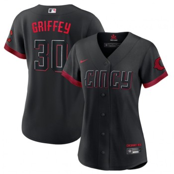 Women's Cincinnati Reds #30 Ken Griffey Jr. Black 2023 City Connect Stitched Baseball Jersey(Run Small) Women's Cincinnati Reds #30 Ken Griffey Jr. Black 2023 City Connect Stitched Baseball Jersey(Run Small)
