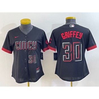 Women's Cincinnati Reds #30 Ken Griffey Jr. Black 2023 City Connect With Patch Stitched Baseball Jersey(Run Small) Women's Cincinnati Reds #30 Ken Griffey Jr. Black 2023 City Connect With Patch Stitched Baseball Jersey(Run Small)