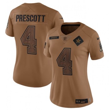 Women's Dallas Cowboys #4 Dak Prescott 2023 Brown Salute To Service Limited Stitched Football Jersey(Run Small Women's Dallas Cowboys #4 Dak Prescott 2023 Brown Salute To Service Limited Stitched Football Jersey(Run Small