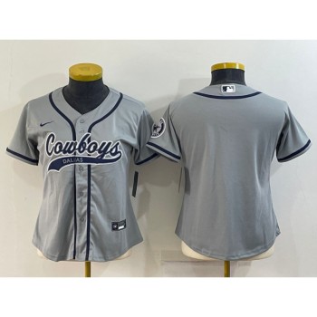 Women's Dallas Cowboys Blank Grey With Patch Cool Base Stitched Baseball Jersey(Run Small) Women's Dallas Cowboys Blank Grey With Patch Cool Base Stitched Baseball Jersey(Run Small)