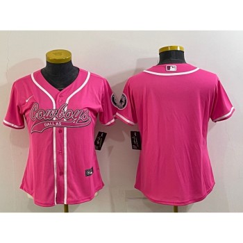 Women's Dallas Cowboys Blank Pink With Patch Cool Base Stitched Baseball Jersey(Run Small) Women's Dallas Cowboys Blank Pink With Patch Cool Base Stitched Baseball Jersey(Run Small)