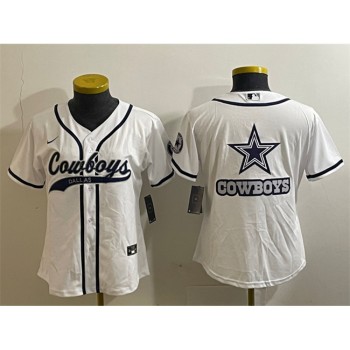 Women's Dallas Cowboys White Team Big Logo With Patch Cool Base Stitched Baseball Jersey(Run Small) Women's Dallas Cowboys White Team Big Logo With Patch Cool Base Stitched Baseball Jersey(Run Small)