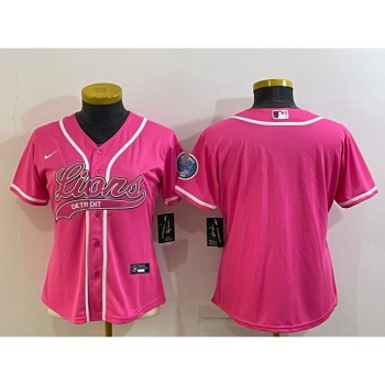 Women's Detroit Lions Blank Pink With Patch Cool Base Stitched Baseball Jersey(Run Small) Women's Detroit Lions Blank Pink With Patch Cool Base Stitched Baseball Jersey(Run Small)