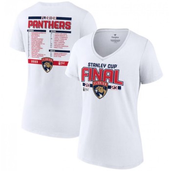 Women's Florida Panthers White 2023 Stanley Cup Final Roster T-Shirt Women's Florida Panthers White 2023 Stanley Cup Final Roster T-Shirt