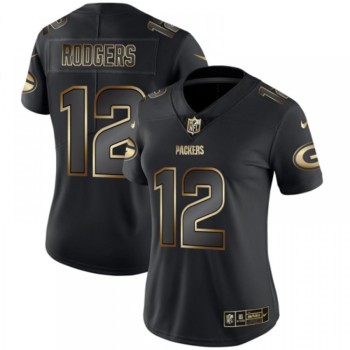 Women's Green Bay Packers #12 Aaron Rodgers 2019 Black Gold Edition Stitched NFL Jersey(Run Small) Women's Green Bay Packers #12 Aaron Rodgers 2019 Black Gold Edition Stitched NFL Jersey(Run Small)