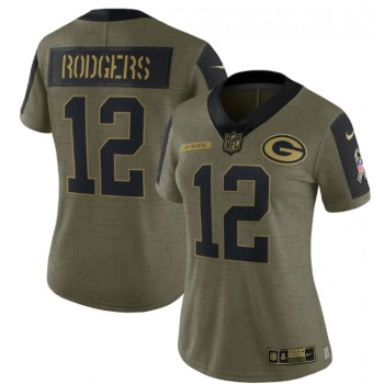 Women's Green Bay Packers #12 Aaron Rodgers 2021 Olive Salute To Service Limited Stitched Jersey(Run Small) Women's Green Bay Packers #12 Aaron Rodgers 2021 Olive Salute To Service Limited Stitched Jersey(Run Small)