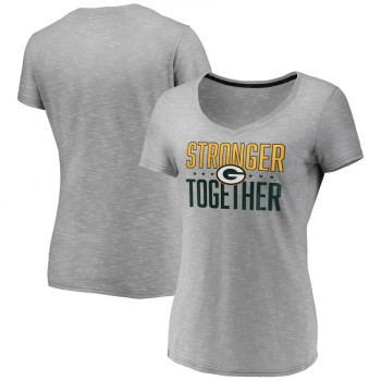 Women's Green Bay Packers Gray Stronger Together Space Dye V-Neck T-Shirt(Run Small) Women's Green Bay Packers Gray Stronger Together Space Dye V-Neck T-Shirt(Run Small)