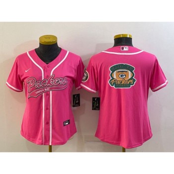 Women's Green Bay Packers Pink Team Big Logo With Patch Cool Base Stitched Baseball Jersey(Run Small) Women's Green Bay Packers Pink Team Big Logo With Patch Cool Base Stitched Baseball Jersey(Run Small)