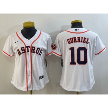 Women's Houston Astros #10 Yuli Gurriel White With Patch Cool Base Stitched Baseball Jersey(Run Small) Women's Houston Astros #10 Yuli Gurriel White With Patch Cool Base Stitched Baseball Jersey(Run Small)