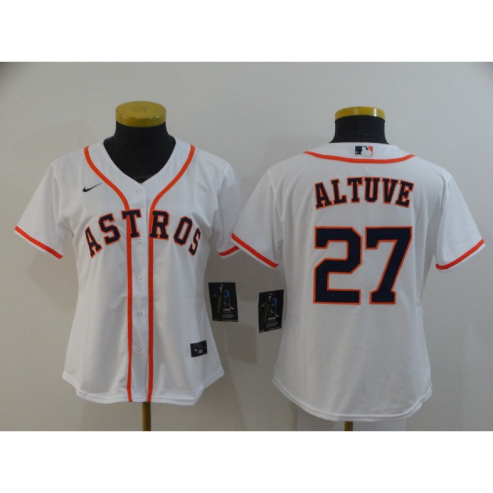 Women's Houston Astros #27 Jose Altuve 2020 White Cool Base Stitched MLB Jersey(Run Small)