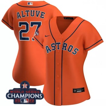 Women's Houston Astros #27 Jose Altuve Orange 2022 World Series Champions Cool Base Stitched Baseball Jersey(Run Small) Women's Houston Astros #27 Jose Altuve Orange 2022 World Series Champions Cool Base Stitched Baseball Jersey(Run Small)