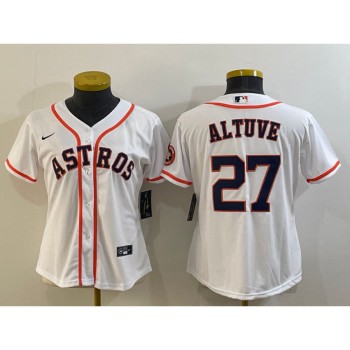 Women's Houston Astros #27 Jose Altuve White With Patch Cool Base Stitched Baseball Jersey(Run Small) Women's Houston Astros #27 Jose Altuve White With Patch Cool Base Stitched Baseball Jersey(Run Small)