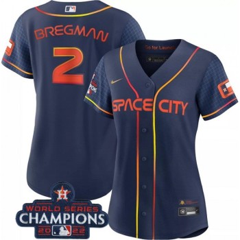 Women's Houston Astros #2 Alex Bregman Navy 2022 World Series Champions City Connect Stitched Baseball Jersey(Run Small) Women's Houston Astros #2 Alex Bregman Navy 2022 World Series Champions City Connect Stitched Baseball Jersey(Run Small)