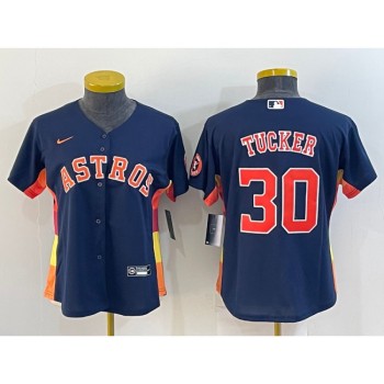 Women's Houston Astros #30 Kyle Tucker Navy With Patch Cool Base Stitched Baseball Jersey(Run Small) Women's Houston Astros #30 Kyle Tucker Navy With Patch Cool Base Stitched Baseball Jersey(Run Small)