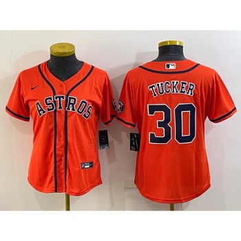 Women's Houston Astros #30 Kyle Tucker Orange With Patch Cool Base Stitched Baseball Jersey(Run Small) Women's Houston Astros #30 Kyle Tucker Orange With Patch Cool Base Stitched Baseball Jersey(Run Small)