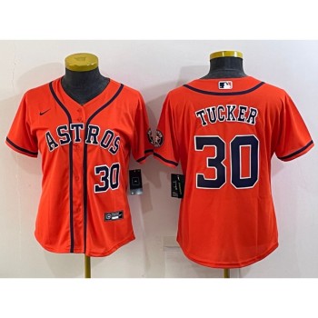 Women's Houston Astros #30 Kyle Tucker Orange With Patch Cool Base Stitched Baseball Jersey(Run Small) Women's Houston Astros #30 Kyle Tucker Orange With Patch Cool Base Stitched Baseball Jersey(Run Small)