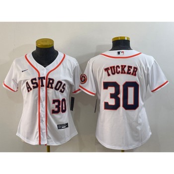 Women's Houston Astros #30 Kyle Tucker White With Patch Cool Base Stitched Baseball Jersey(Run Small) Women's Houston Astros #30 Kyle Tucker White With Patch Cool Base Stitched Baseball Jersey(Run Small)