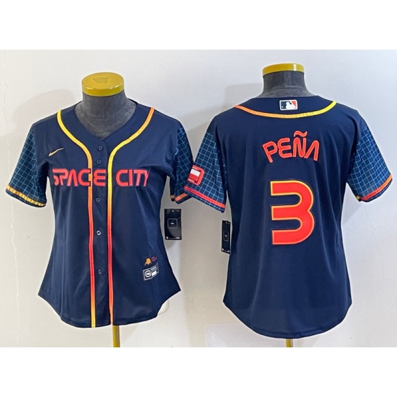 Women's Houston Astros #3 Jeremy Pena Navy 2022 World Series Champions City Connect Stitched Baseball Jersey(Run Small) Women's Houston Astros #3 Jeremy Pena Navy 2022 World Series Champions City Connect Stitched Baseball Jersey(Run Small)