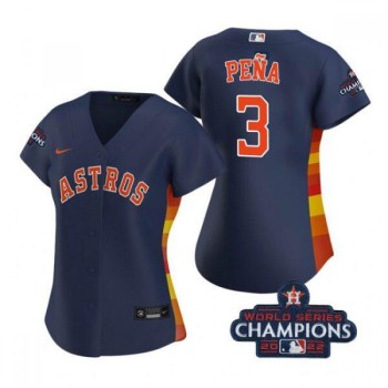 Women's Houston Astros #3 Jeremy Pena Navy 2022 World Series Champions Stitched Baseball Jersey(Run Small) Women's Houston Astros #3 Jeremy Pena Navy 2022 World Series Champions Stitched Baseball Jersey(Run Small)