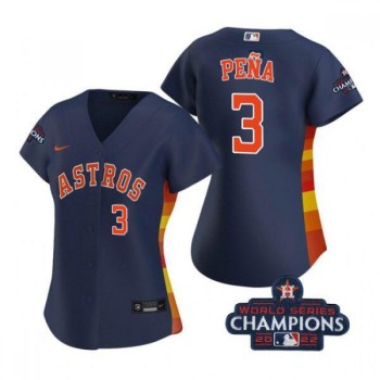 Women's Houston Astros #3 Jeremy Pena Navy 2022 World Series Champions With No. in Front Stitched Baseball Jersey(Run Small) Women's Houston Astros #3 Jeremy Pena Navy 2022 World Series Champions With No. in Front Stitched Baseball Jersey(Run Small)