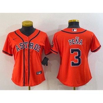 Women's Houston Astros #3 Jeremy Pena Orange With Patch Cool Base Stitched Baseball Jersey(Run Small) Women's Houston Astros #3 Jeremy Pena Orange With Patch Cool Base Stitched Baseball Jersey(Run Small)