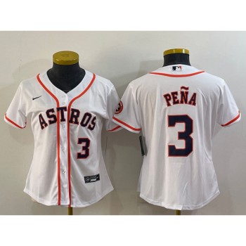 Women's Houston Astros #3 Jeremy Pena White With Patch Cool Base Stitched Baseball Jersey(Run Small) Women's Houston Astros #3 Jeremy Pena White With Patch Cool Base Stitched Baseball Jersey(Run Small)