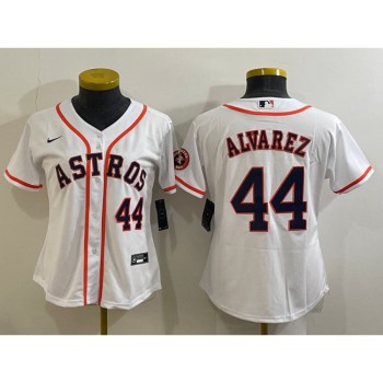 Women's Houston Astros #44 Yordan Alvarez White With Patch Cool Base Stitched Baseball Jersey(Run Small) Women's Houston Astros #44 Yordan Alvarez White With Patch Cool Base Stitched Baseball Jersey(Run Small)