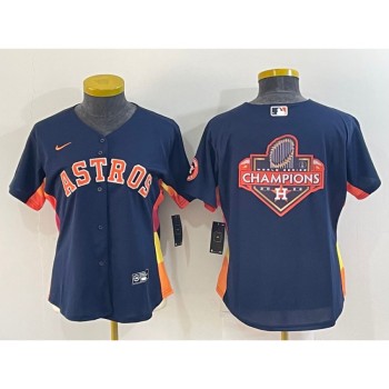 Women's Houston Astros Navy 2022 World Series Champions Team Big Logo Cool Base Stitched Baseball Jersey(Run Small) Women's Houston Astros Navy 2022 World Series Champions Team Big Logo Cool Base Stitched Baseball Jersey(Run Small)