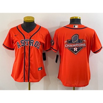 Women's Houston Astros Orange 2022 World Series Champions Team Big Logo With Patch Cool Base Stitched Baseball Jersey(Run Small) Women's Houston Astros Orange 2022 World Series Champions Team Big Logo With Patch Cool Base Stitched Baseball Jersey(Run Small)