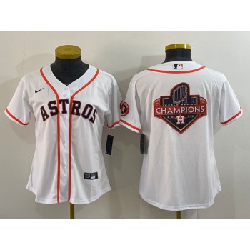 Women's Houston Astros White 2022 World Series Champions Team Big Logo With Patch Cool Base Stitched Baseball Jersey(Run Small) Women's Houston Astros White 2022 World Series Champions Team Big Logo With Patch Cool Base Stitched Baseball Jersey(Run Small)