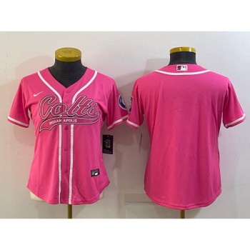 Women's Indianapolis Colts Blank Pink With Patch Cool Base Stitched Baseball Jersey(Run Small) Women's Indianapolis Colts Blank Pink With Patch Cool Base Stitched Baseball Jersey(Run Small)