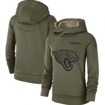 Women's Jacksonville Jaguars Olive Salute to Service Team Logo Performance Pullover NFL Hoodie Women's Jacksonville Jaguars Olive Salute to Service Team Logo Performance Pullover NFL Hoodie