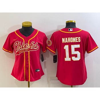 Women's Kansas City Chiefs #15 Patrick Mahomes Red With Patch Cool Base Stitched Baseball Jersey(Run Small) Women's Kansas City Chiefs #15 Patrick Mahomes Red With Patch Cool Base Stitched Baseball Jersey(Run Small)
