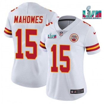 Women's Kansas City Chiefs #15 Patrick Mahomes White Super Bowl LVII Patch Vapor Stitched Jersey(Run Small) Women's Kansas City Chiefs #15 Patrick Mahomes White Super Bowl LVII Patch Vapor Stitched Jersey(Run Small)