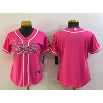 Women's Kansas City Chiefs Blank Pink With Patch Cool Base Stitched Baseball Jersey(Run Small) Women's Kansas City Chiefs Blank Pink With Patch Cool Base Stitched Baseball Jersey(Run Small)