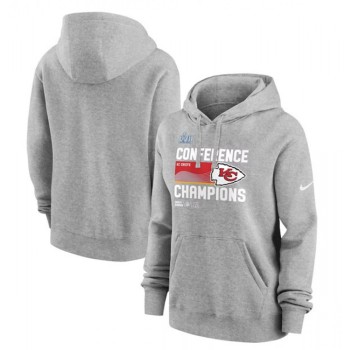 Women's Kansas City Chiefs Gray 2022 AFC Champions Performance Pullover Hoodie(Run Small) Women's Kansas City Chiefs Gray 2022 AFC Champions Performance Pullover Hoodie(Run Small)