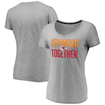 Women's Kansas City Chiefs Gray Stronger Together Space Dye V-Neck T-Shirt(Run Small) Women's Kansas City Chiefs Gray Stronger Together Space Dye V-Neck T-Shirt(Run Small)