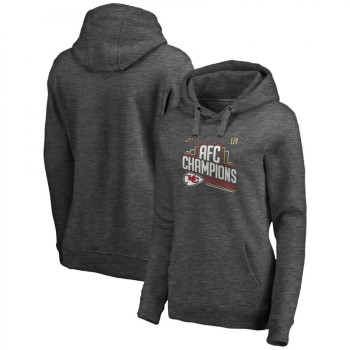 Women's Kansas City Chiefs Heather Charcoal 2019 AFC Champions Trophy Collection Locker Room Crossover V-Neck Pullover Hoodie(Run Small) Women's Kansas City Chiefs Heather Charcoal 2019 AFC Champions Trophy Collection Locker Room Crossover V-Neck Pullover Hoodie(Run Small)
