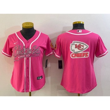 Women's Kansas City Chiefs Pink Team Big Logo With Patch Cool Base Stitched Baseball Jersey(Run Small) Women's Kansas City Chiefs Pink Team Big Logo With Patch Cool Base Stitched Baseball Jersey(Run Small)