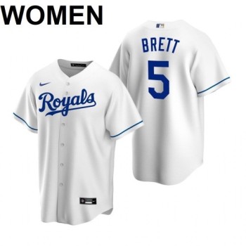 Women's Kansas City Royals #5 George Brett 2021 White Cool Base Stitched Jersey(Run Small) Women's Kansas City Royals #5 George Brett 2021 White Cool Base Stitched Jersey(Run Small)