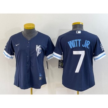 Women's Kansas City Royals #7 Bobby Witt Jr. 2022 Navy City Connect Cool Base Stitched Jersey(Run Small) Women's Kansas City Royals #7 Bobby Witt Jr. 2022 Navy City Connect Cool Base Stitched Jersey(Run Small)